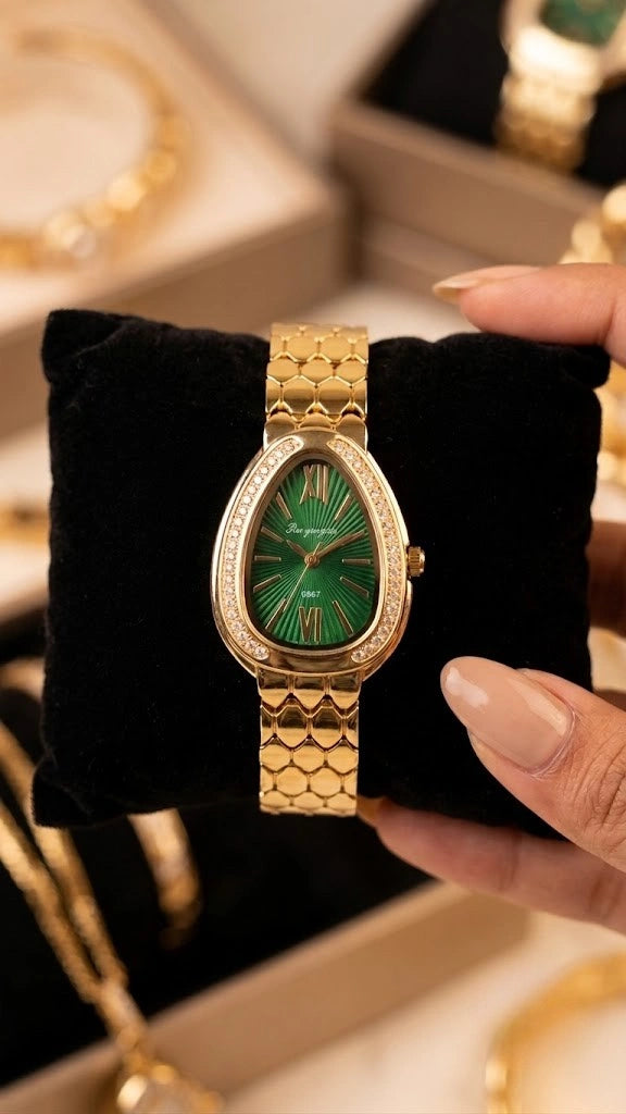 Emerald Teardrop Anti-Tarnish Gold Plated Watch | Moncheri Jewels