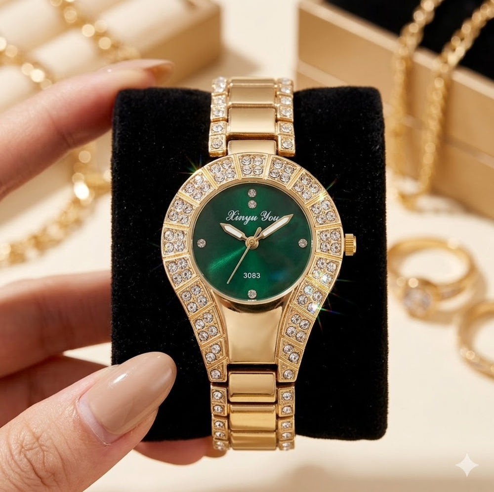 Emerald Teardrop Rhinestone Watch | Anti-Tarnish Gold Plated