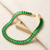 Anti-Tarnish Emerald Green Baguette Tennis Bracelet - Gold Plated