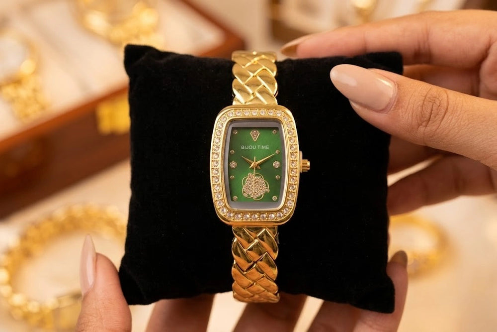 The Emerald Elegance Vintage Watch | Gold Plated & Anti-Tarnish