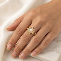 Opal Sunburst Adjustable Ring - Anti-Tarnish Gold Plated Celestial Jewelry