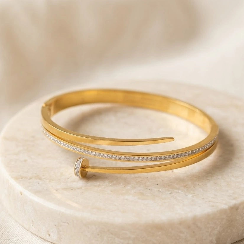 Crystal Nail Cuff Gold Plated Bracelet | Anti-Tarnish Wrap Bangle ( baby size )