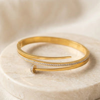 Crystal Nail Cuff Gold Plated Bracelet | Anti-Tarnish Wrap Bangle ( baby size )