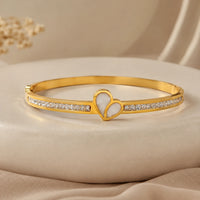 Anti-Tarnish Gold Plated Heart Bangle Bracelet with Crystals