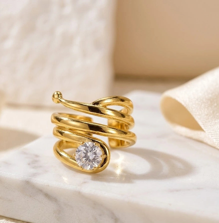 Spiral Wrap Solitaire Ring - Anti Tarnish Gold Plated