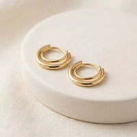 Double Layer Hoop Earrings - Anti Tarnish Gold Plated Korean