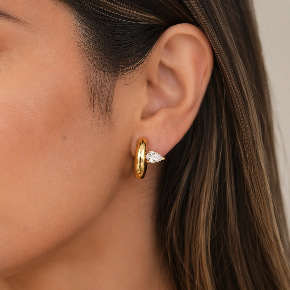 Chunky Hoop Stone Earrings | Anti-Tarnish Gold Plated | Minimalist Everyday Wear