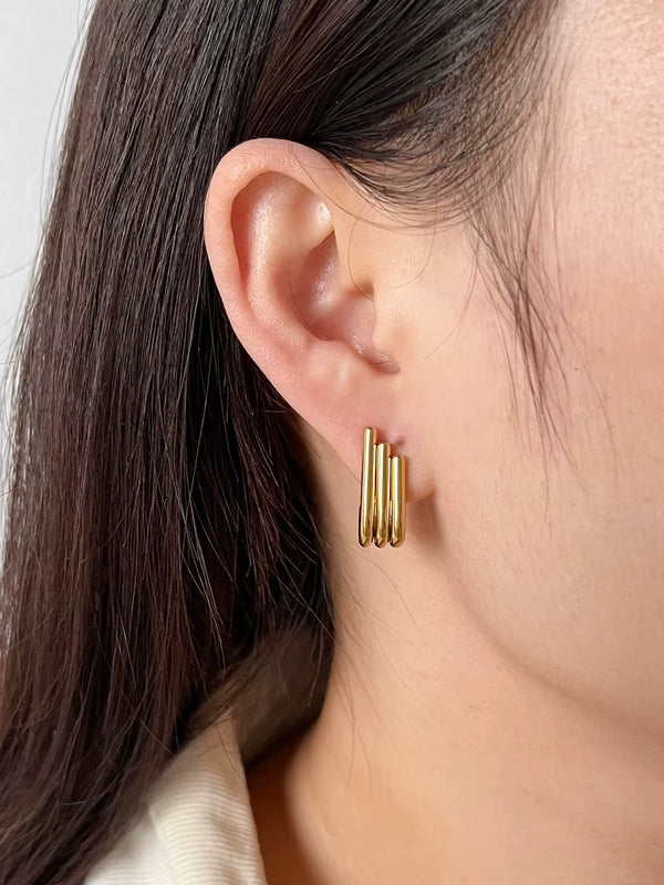 Triple Layered U-Shape Anti Tarnish Gold Plated Stud Earrings
