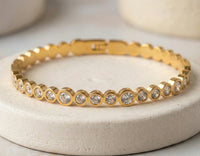 Anti-Tarnish Crystal Bangle Bracelet - Gold Plated Korean Minimalist Style