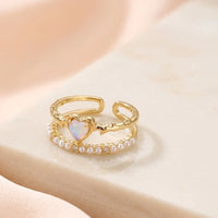 Heart Opal & Pearl Stacking Ring Set | Anti-Tarnish Gold Plated