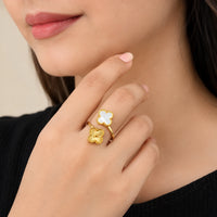 Double Clover Adjustable Ring | Anti-Tarnish Gold Plated