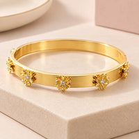 Floral Daisy Bangle - Anti Tarnish Gold Plated Bracelet for Women