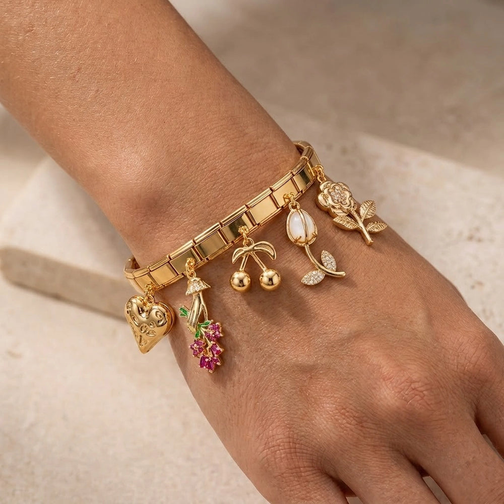 Korean Floral Charm Bracelet | Anti-Tarnish Gold-Plated