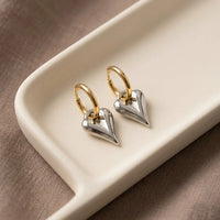 Dual Tone Heart Drop Hoop Earrings - Anti Tarnish Gold Plated
