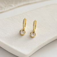 Crystal Heart Drop Hoop Earrings - Anti Tarnish Gold Plated Korean Minimalist