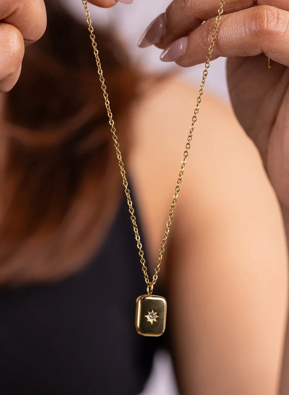 Minimalist Rectangular Starburst Necklace | Anti-Tarnish Gold Plated