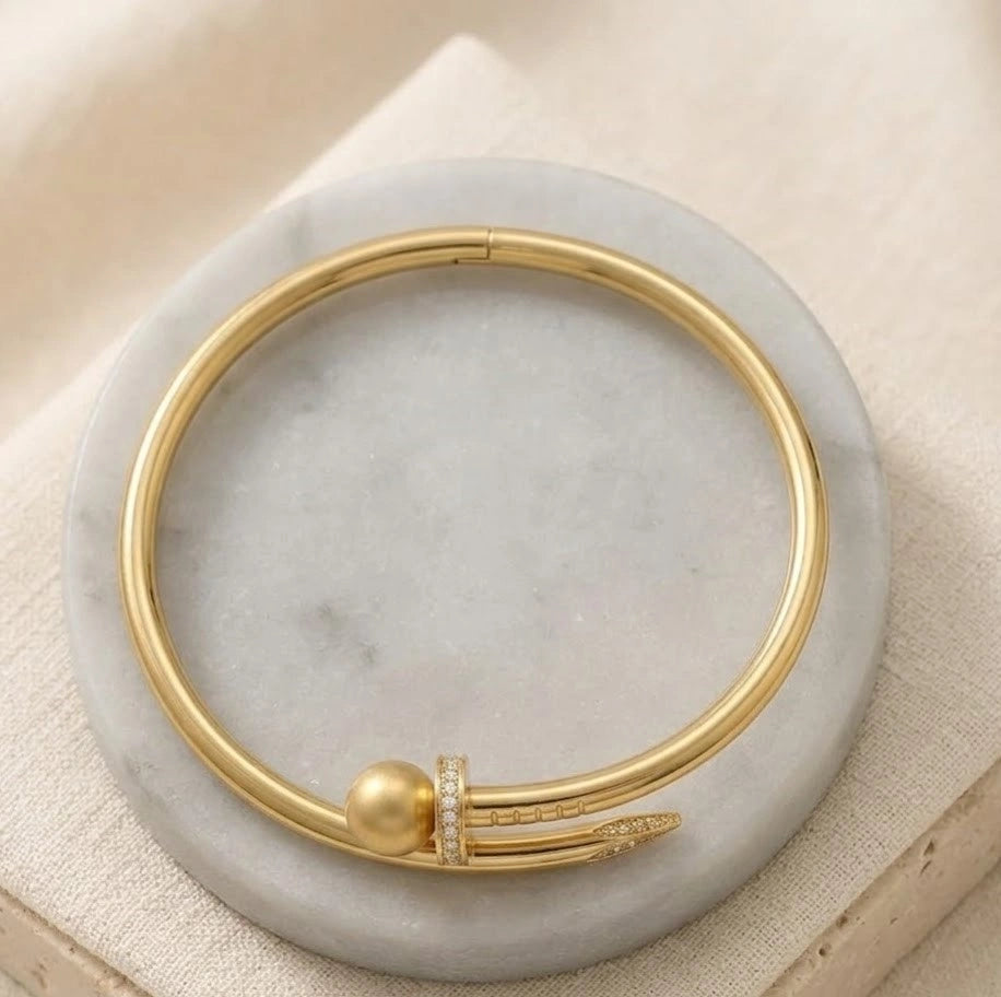 Nail Design Anti-Tarnish Gold Plated Bracelet with Crystals | Moncheri