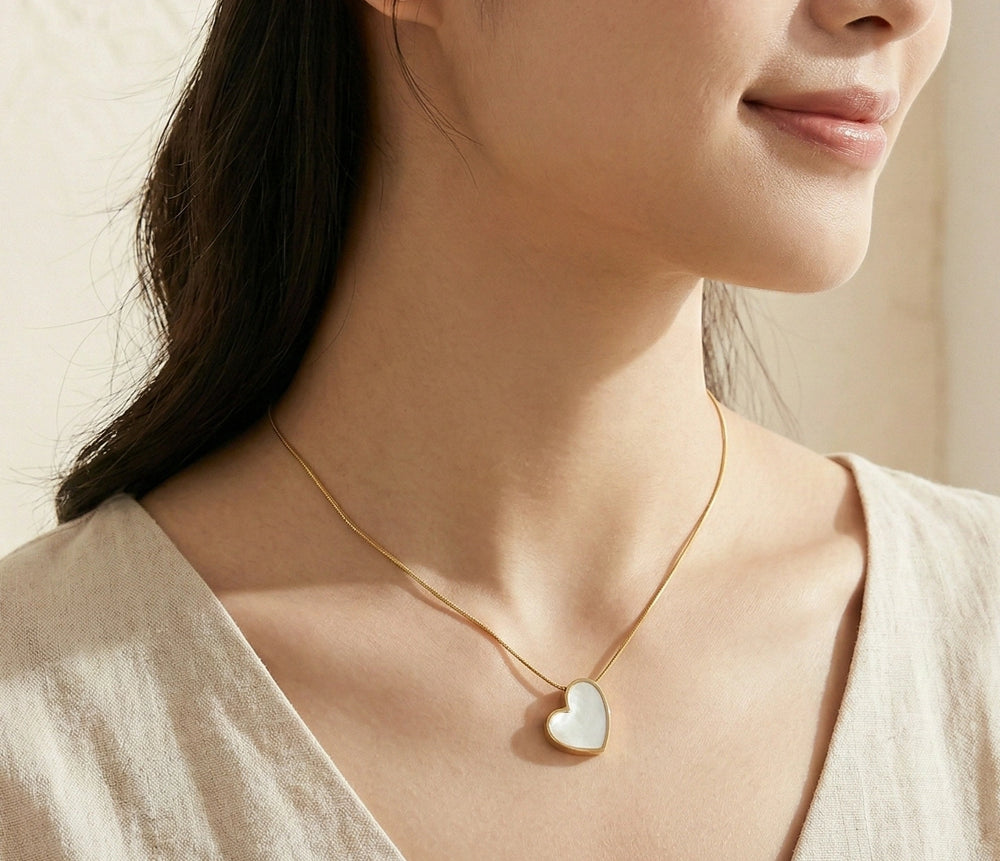 White Heart Pendant Anti-Tarnish Gold Plated Necklace