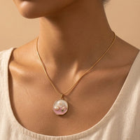 Floral Pearl Enamel Pendant Necklace - Anti Tarnish Fashion Jewelry
