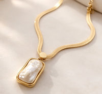 Anti-Tarnish Gold Plated Baroque Pearl Pendant Snake Chain Necklace