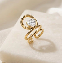 Anti-Tarnish Spiral Solitaire Ring - Premium Gold Plated Contemporary Design