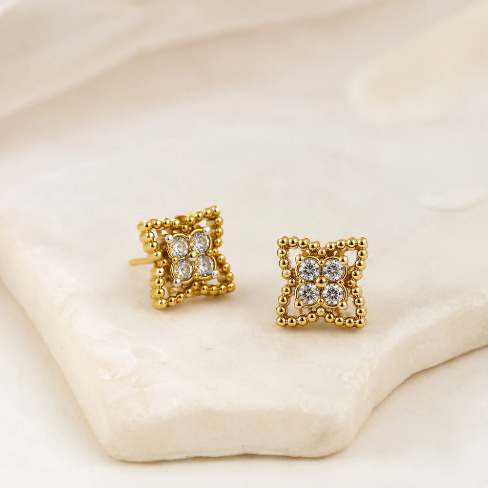 Vintage Crystal Square Studs | Anti-Tarnish Gold Plated Earrings