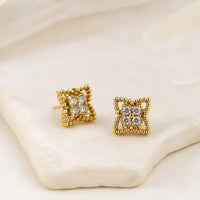 Vintage Crystal Square Studs | Anti-Tarnish Gold Plated Earrings