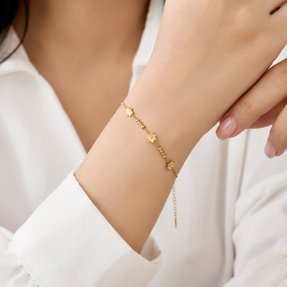 Anti Tarnish Floral Gold Plated Bracelet | Dainty Korean Minimalist Style