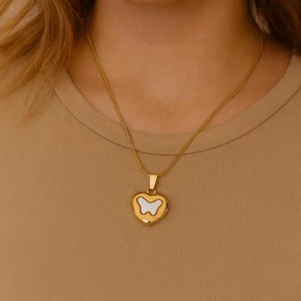 Everyday wear waterproof butterfly heart necklace for women
