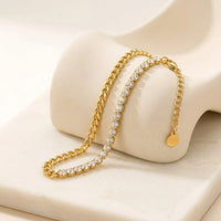 Half Tennis Half Link Chain Bracelet - Anti Tarnish Gold Plated