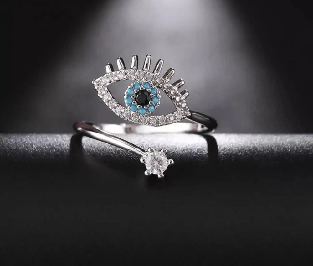 Evil Eye Adjustable Crystal Ring - High Quality Silver Fashion Jewelry