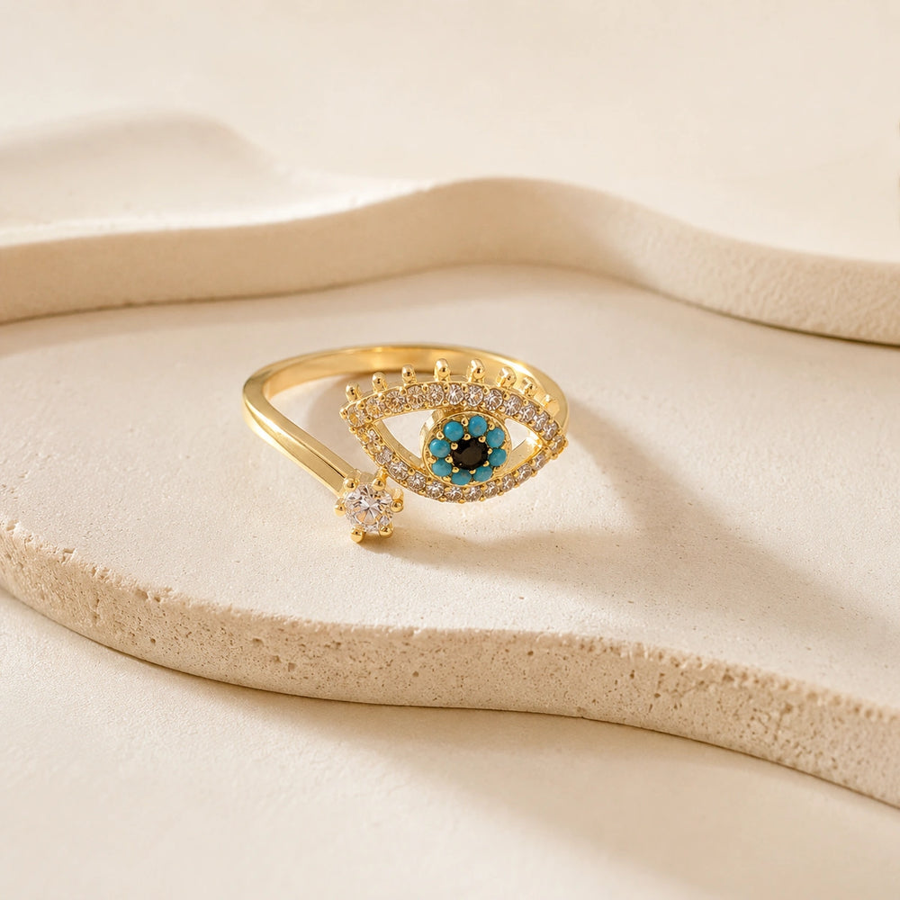 Evil Eye Adjustable Ring - Anti-Tarnish Gold Plated