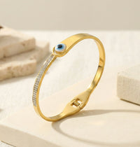 Evil Eye Anti-Tarnish Gold Plated Bangle | Crystal Cuff Bracelet