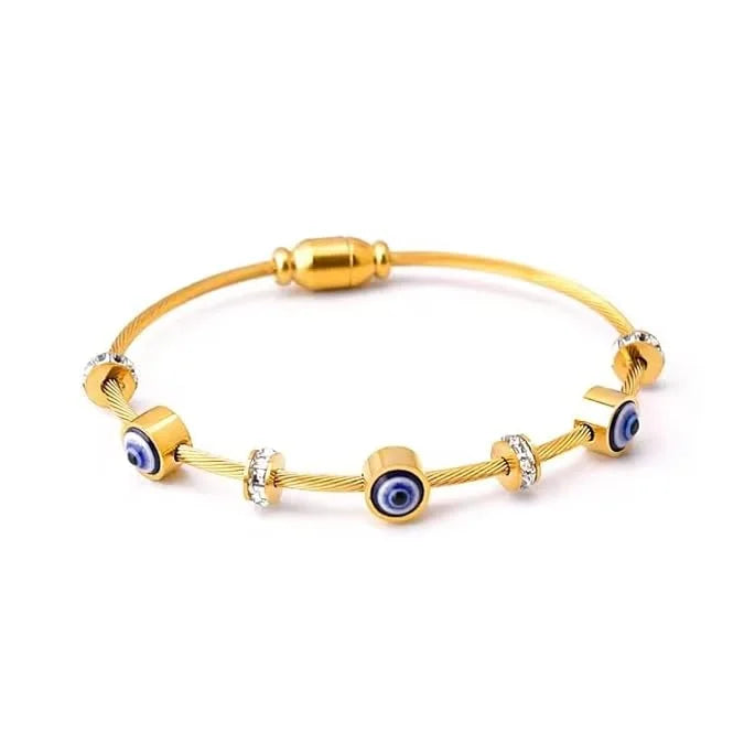 Evil Eye Anti-Tarnish Gold Plated Wire Bangle Bracelet for Women