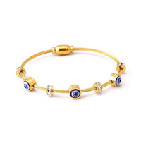 Evil Eye Anti-Tarnish Gold Plated Wire Bangle Bracelet for Women