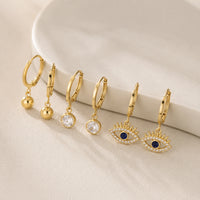 Evil Eye & Minimalist Hoop Earrings Set of 3 - Anti Tarnish Gold Plated