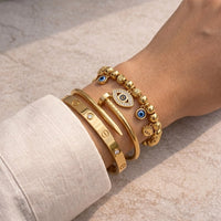 Evil Eye & Nail Bangle Bracelet Stack - Anti-Tarnish Gold Plated (3 Piece Combo)