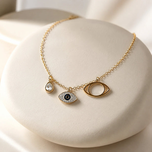 Evil Eye Charm Anti-Tarnish Gold-Plated Necklace Main View