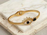 Mystic Eye & Minimalist Elegance Bracelet Stack - Set of 3 Anti-Tarnish Gold Plated Bracelets