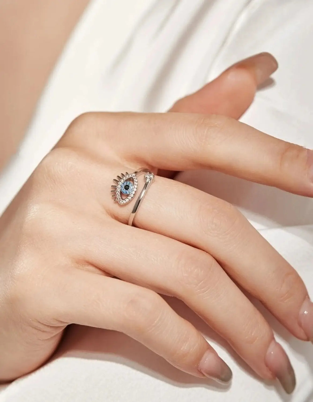 Evil Eye Adjustable Crystal Ring - High Quality Silver Fashion Jewelry