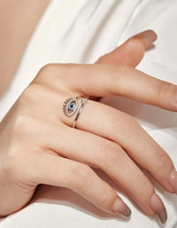 Evil Eye Adjustable Crystal Ring - High Quality Silver Fashion Jewelry
