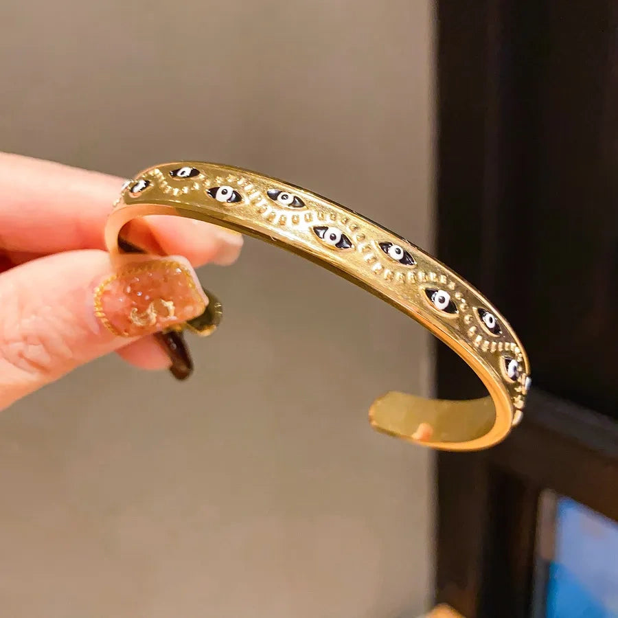 Evil Eye Gold Plated Cuff Bangle | Anti-Tarnish Bracelet