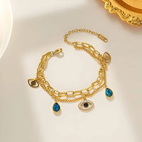 Evil Eye Blue Stone Layered Bracelet - Anti Tarnish Gold Plated Chain