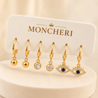 Evil Eye & Minimalist Hoop Earrings Set of 3 - Anti Tarnish Gold Plated