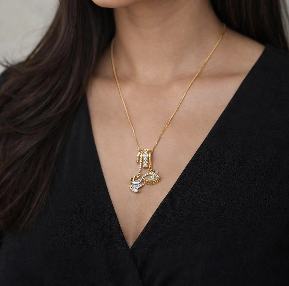 Swan & Evil Eye Multi-Charm Necklace | Anti-Tarnish Gold Plated
