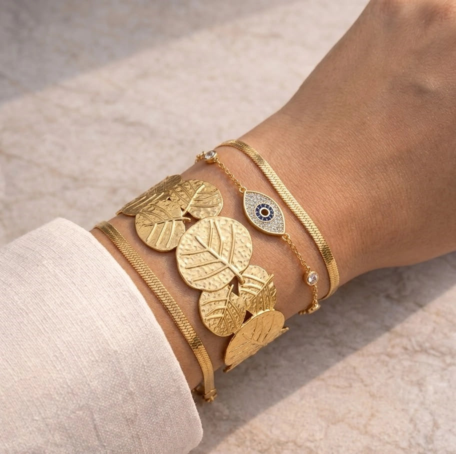 The Celestial Leaf Gold-Plated Bracelet Stack (3-Piece Combo)
