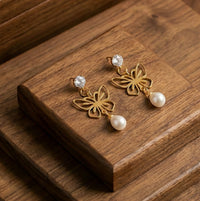 Butterfly Pearl Drop Earrings with Crystal Stud | High Quality Fashion Jewelry