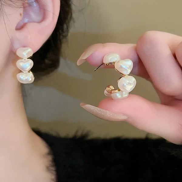 Heart Pearl Hoop Earrings - High Quality Gold Tone Fashion Jewelry