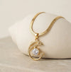 Crystal Crescent Pendant Anti-Tarnish Necklace | Herringbone Chain