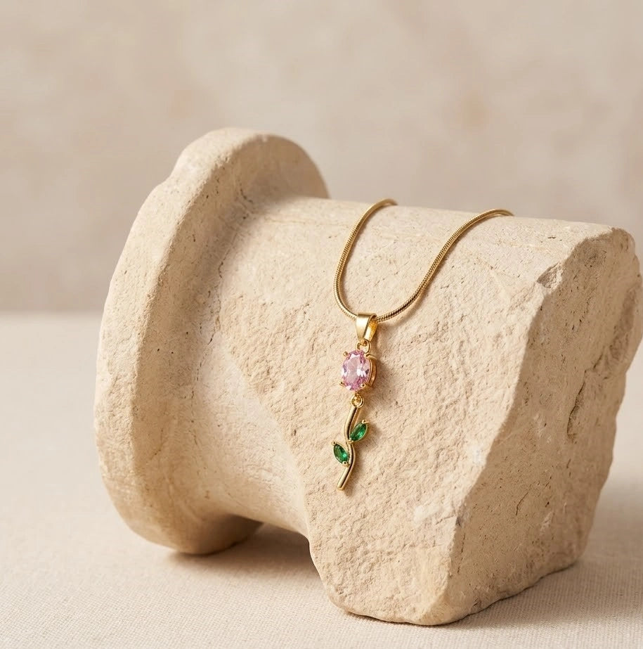 Dainty Floral Rose Pendant Necklace - Anti-Tarnish Gold-Plated-Tulip